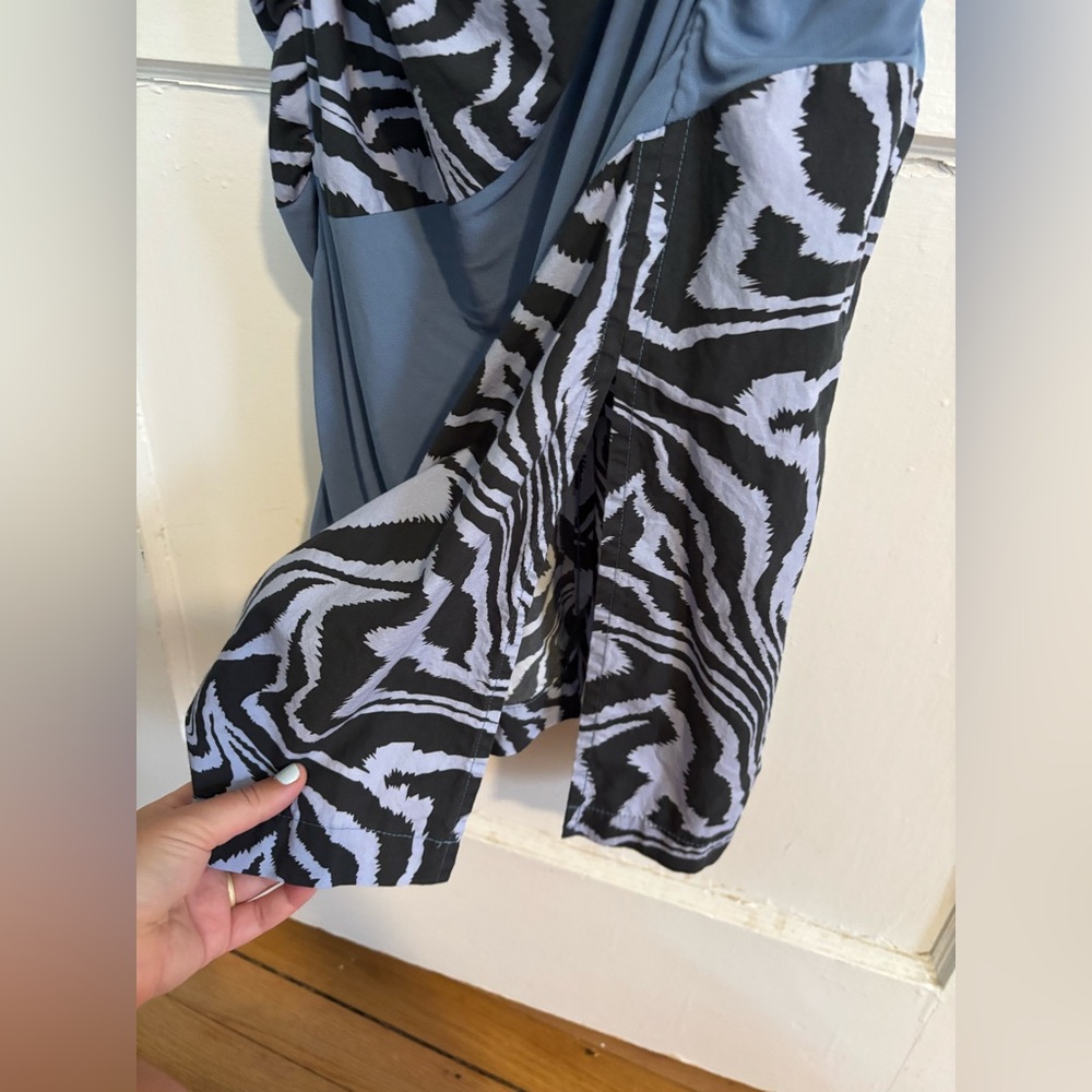 GANNI x AHLUWALIA Ruched Patchwork Cotton Poplin Mesh Midi Dress Size 38 (6) - Picture 8 of 12